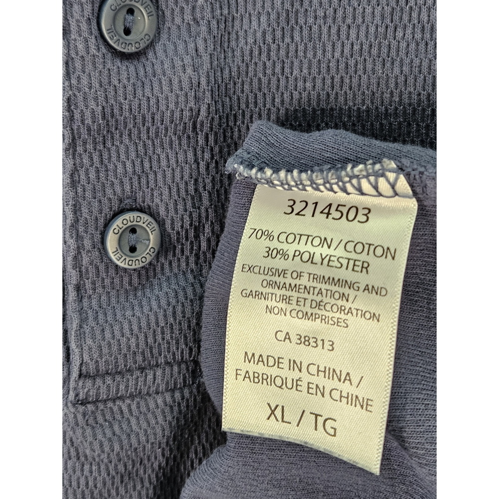 Cloudveil Men's Long-sleeve Waffle-knit Henley Shirt Dark Blue 3-button Placket - Picture 5 of 10